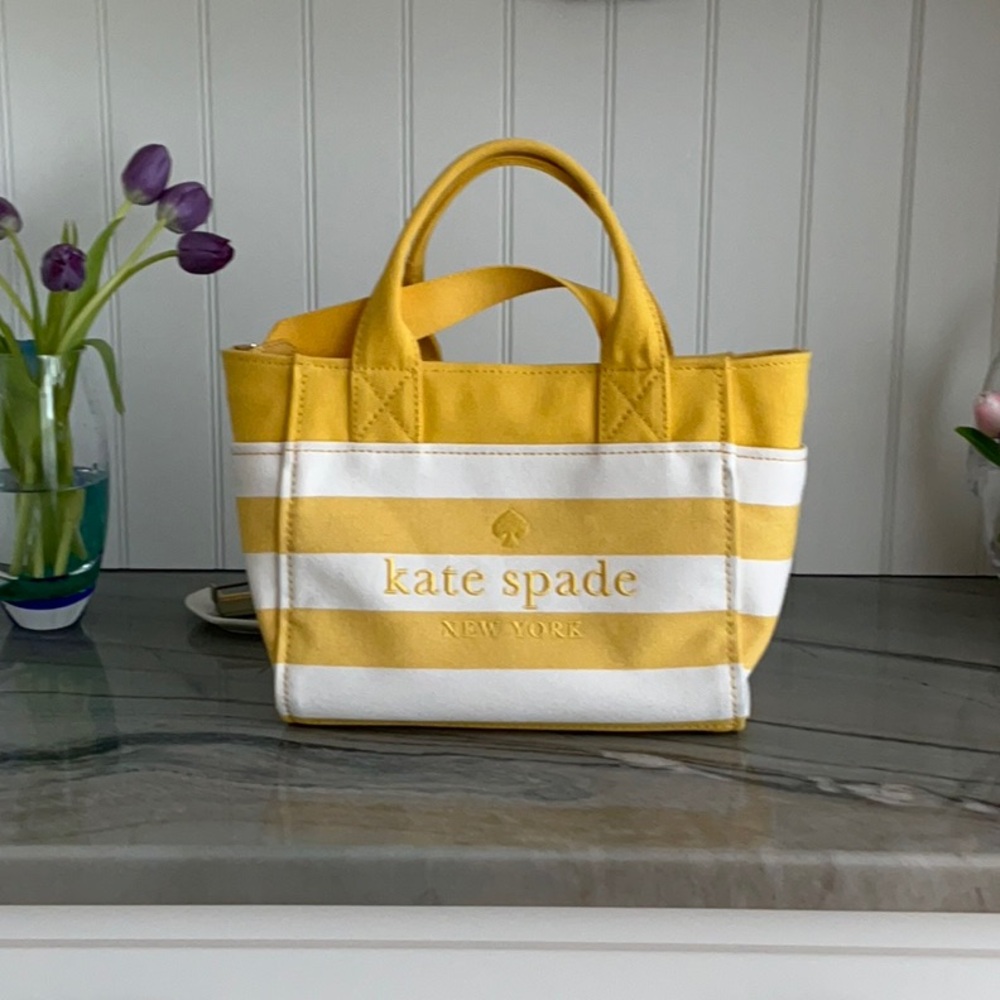Kate Spade Yellow and White Striped Tote Bag